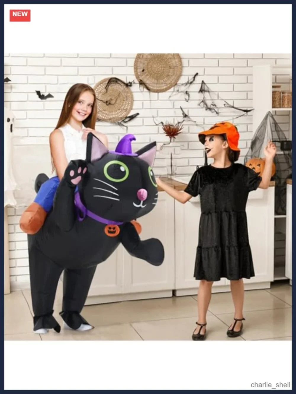 Kids Inflatable Ride On Cat Costume Polyester Blow Up Halloween Cosplay